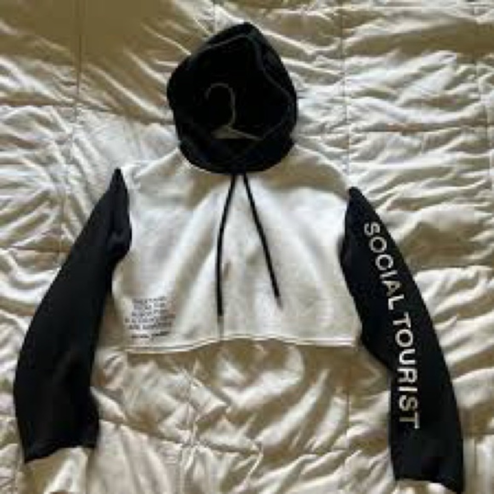 Social Tourist Black and White Cropped Hoodie